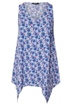 YOURS - Top Violet Floral Ourlet Asymétrique Roulanté -Evans Boutique e5904046 38f4 43 174938 X