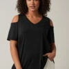 EVANS Curve Black Cold Shoulder Top