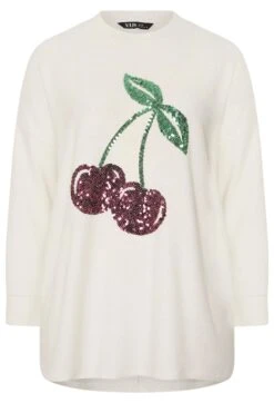 YOURS Curve Pull Tricoté Crème Cerise -Evans Boutique e61dd4e8 41dc 40 285069 X