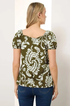 LTS Tall Green Paisley Square Neck Top -Evans Boutique e642b53e adf6 42 356630 C