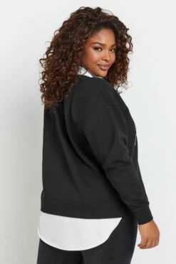 YOURS - Sweatshirt Noir 'BKLYN' 2 En 1 Manches Longues -Evans Boutique e6683a66 3e0f 4a 126640 C