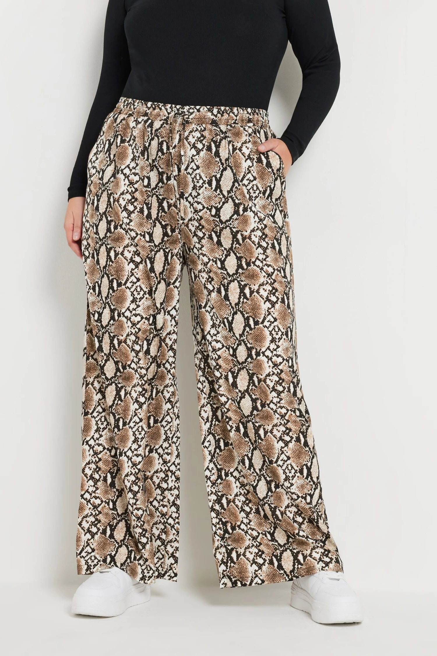 YOURS - Pantalon Wide Leg Marron Design Serpent 3 YOURS - Pantalon Wide Leg Marron Design Serpent