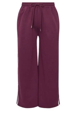 YOURS Curve Pantalon De Jogging à Jambes Larges Et Rayures Latérales Bordeaux Et Rouges -Evans Boutique e7735570 d007 4f 310198 X