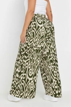 YOURS - Pantalon Wide Leg Vert Texturé Abstrait En Jersey -Evans Boutique e7c2d467 1c0a 4c 303654 C
