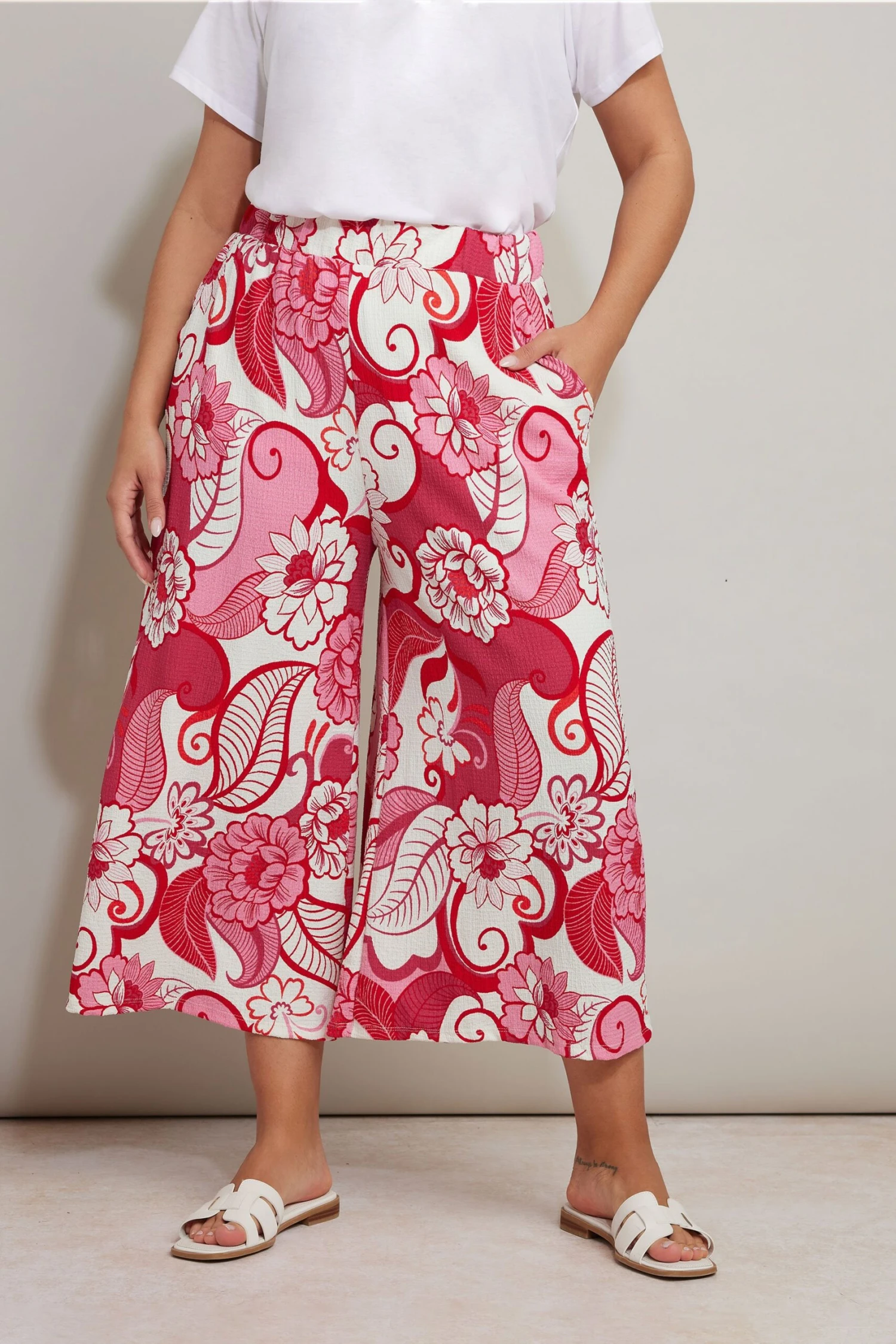 YOURS - Pantalon Jupe-Culotte Texturé Rose & Crème 3 YOURS - Pantalon Jupe-Culotte Texturé Rose & Crème