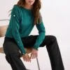 M&Co Teal Blue Button Sleeve Detail Jumper -Evans Boutique e86d43c4 bab1 47 501597 A