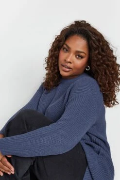 YOURS CURVE - Pull En Maille Bleu Denim Manches Longues -Evans Boutique e8c0f9db a0b9 4d 280436 D