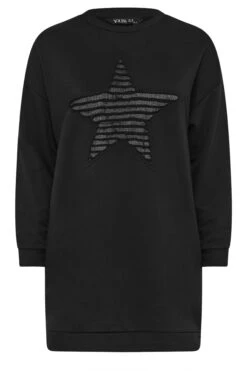 YOURS Curve Robe Sweat-shirt Noire Métallisée -Evans Boutique e8e2ed8d 2d56 42 304441 X