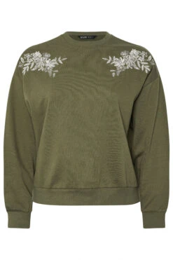 YOURS - Sweat-shirt Brodé Vert Kaki -Evans Boutique e910ea25 52b4 4e 126782 X
