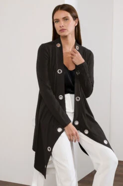 STAR Black Eyelet Detail Waterfall Cardigan -Evans Boutique e9387193 4a81 4e 110805 B