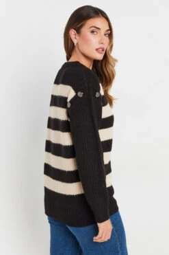 LTS Tall Black Knitted Striped Button Jumper 10 LTS Tall Black Knitted Striped Button Jumper -Evans Boutique e974d739 6929 44 353833 D
