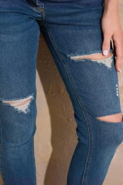 LTS Tall Maternity Mid Blue Distressed AVA Stretch Skinny Jeans -Evans Boutique e999a4bd 641e 4b 198076 E