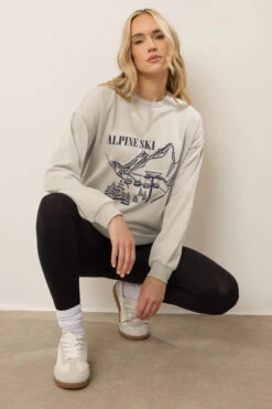 LTS Tall Stone Brown 'Alpine Ski' Slogan Sweatshirt