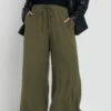 YOURS - Pantalon Wide Leg Vert Kaki Crêpé à Poches