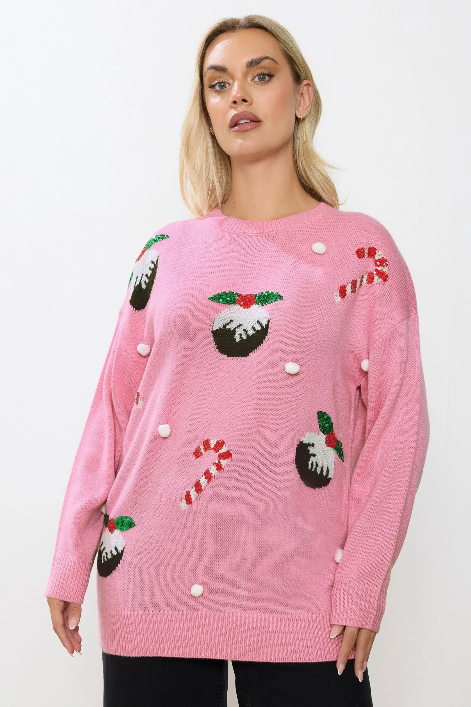 YOURS Curve Pull De Noël Fantaisie Rose à Paillettes Et Motif Canne à Sucre 4 YOURS Curve Pull De Noël Fantaisie Rose à Paillettes Et Motif Canne à Sucre – Image 2