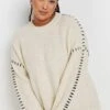 YOURS - Pull Crème Design Couture Contrastée