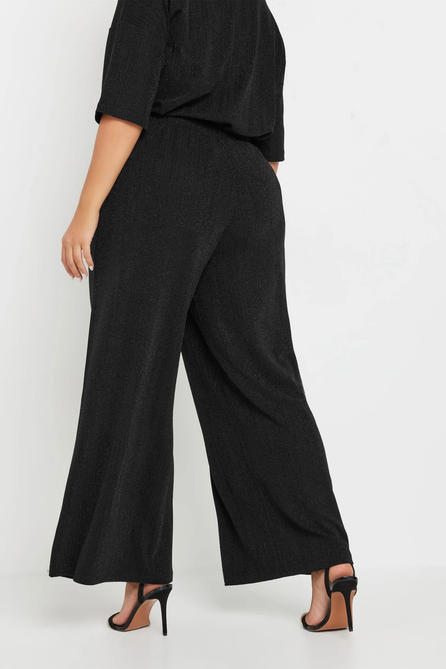 YOURS - Pantalon Noir Wide Leg Métallique Nervuré 5 YOURS - Pantalon Noir Wide Leg Métallique Nervuré – Image 3