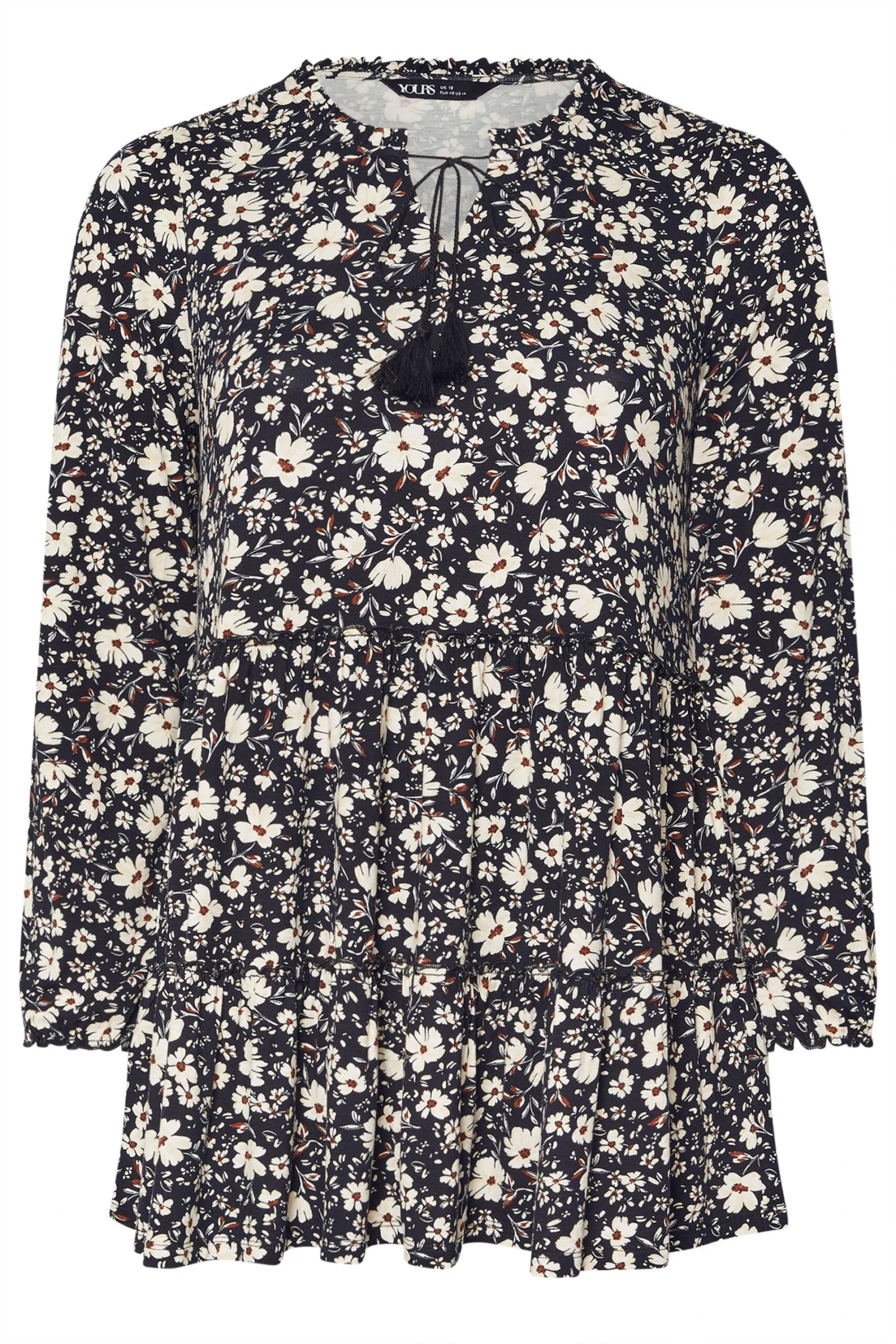 YOURS Curve Chemisier Noir à Volants Et Col Noué à Fleurs 8 YOURS Curve Chemisier Noir à Volants Et Col Noué à Fleurs – Image 6