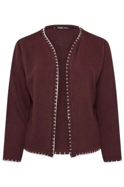 YOURS - Cardigan Bordeaux En Maille Bordures Contrastées -Evans Boutique eb5f3164 cb0b 4d 280528 X
