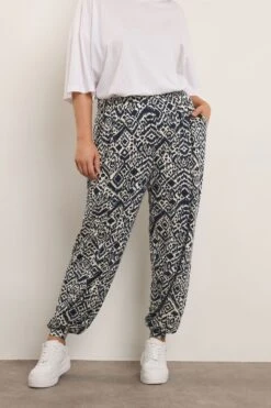 YOURS - Pantalon Sarouel à Revers Abstrait Bleu Marine