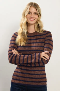 LTS Tall Chocolate Brown Striped Ribbed Jumper