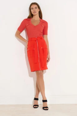 STAR Coral Orange Knitted Pocket Collar Top 10 STAR Coral Orange Knitted Pocket Collar Top -Evans Boutique ec4e16a9 acf1 45 110782 B