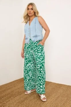 YOURS - Pantalon Vert Abstrait Coupe Wide Leg