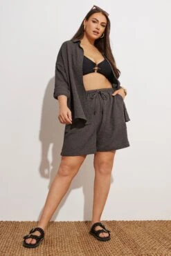 YOURS - Chemisier Texturé Marron Glacé Manches Longues -Evans Boutique ecac88c5 0df3 48 330698 B1