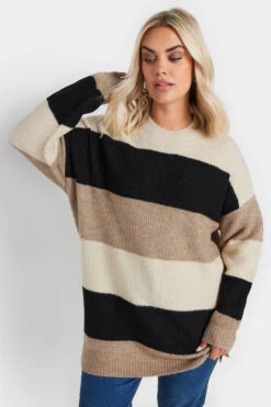 YOURS - Pull Crème & Noir à Rayures Manches Longues