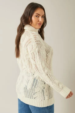 EVANS Curve White Roll Neck Stitch Detailing Knitted Jumper -Evans Boutique ed046906 e4c6 4c 615521 D