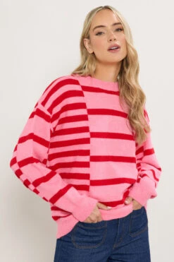 LTS Tall Pink & Red Striped Knitted Jumper