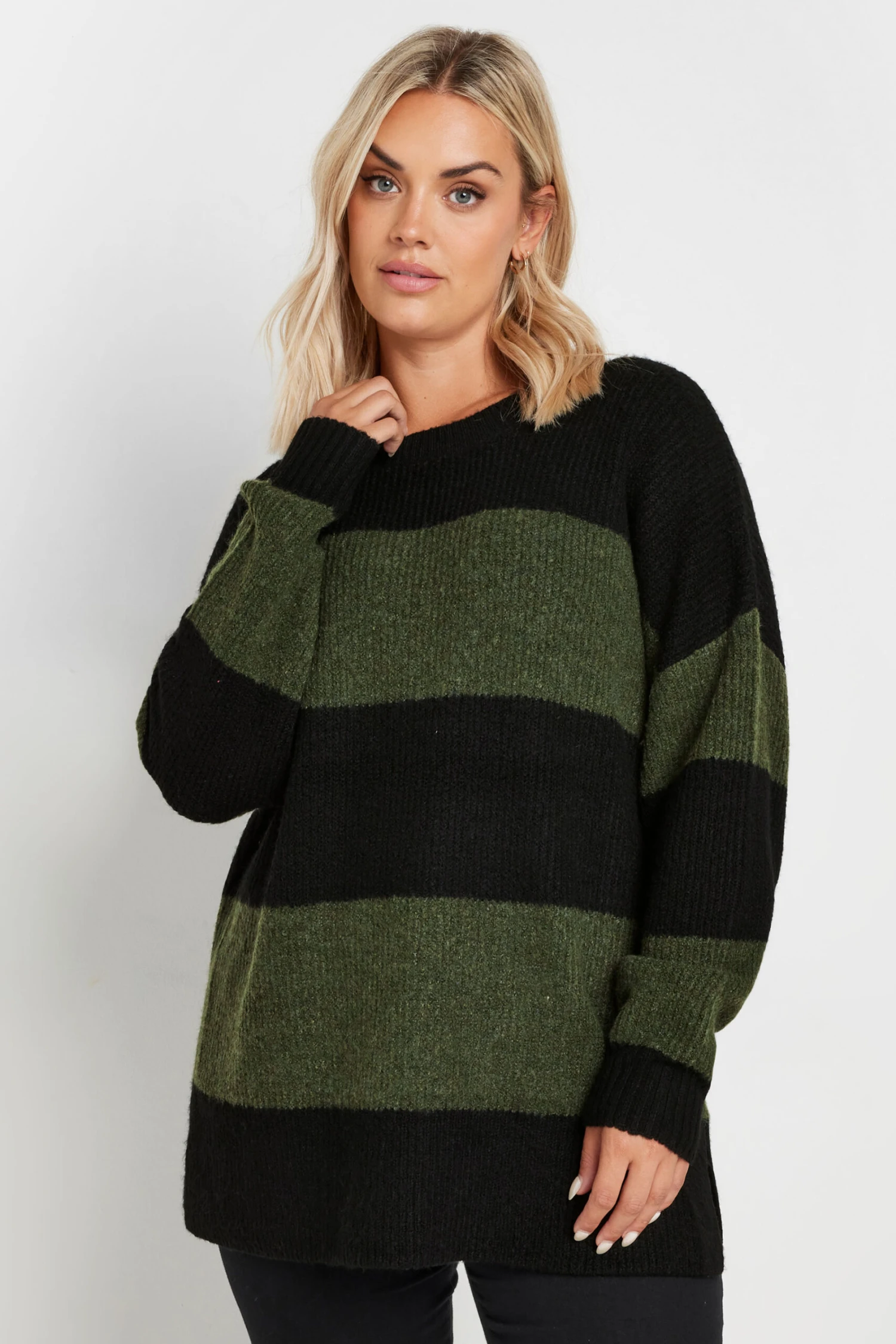 YOURS - Pull Noir & Vert Kaki En Maille à Rayures 3 YOURS - Pull Noir & Vert Kaki En Maille à Rayures