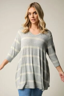 YOURS - Top Volanté Gris En Jersey à Rayures