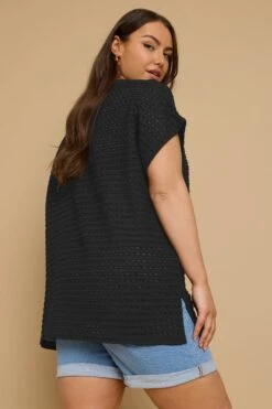 YOURS - Top Noir En Jersey Manches Courtes -Evans Boutique edd64df7 0652 48 322407 C