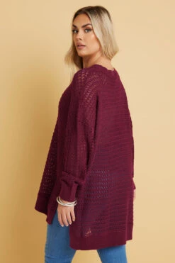 YOURS - Pull En Maille Bordeaux Fente à L'Ourlet -Evans Boutique ee0ae1d3 22f7 4f 280532 C