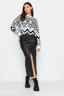 LTS Tall Black Coated Midi Skirt 11 LTS Tall Black Coated Midi Skirt -Evans Boutique ee597234 5f17 4d 351379 C