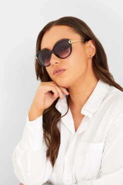 Lunettes De Soleil Noires & Dorées Cat Eye