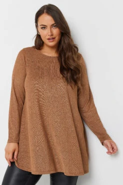 YOURS - Top Marron Nervuré Manches Longues En Jersey