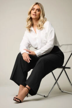 YOURS Curve Pantalon Large Tissé Noir à Plis Sur Le Devant -Evans Boutique eea8c392 f423 4a 143970 B