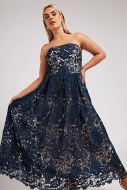 YOURS LONDON Curve Robe Longue Sans Manches En Dentelle Bleu Marine De Qualité Supérieure