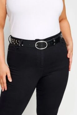 Ceinture Noire Cloutée Boucle Argentée