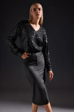 LTS Tall Black Coated Front Slit Skirt 14 LTS Tall Black Coated Front Slit Skirt -Evans Boutique eef4566c ea23 45 3541843