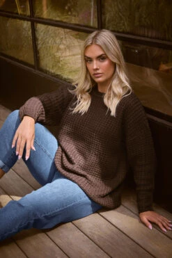 YOURS - Pull En Maille Gaufrée Marron Chocolat