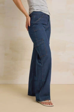 LTS Tall Dark Blue Wide Leg Cargo Jeans -Evans Boutique ef090aca 190b 4d 351842 B
