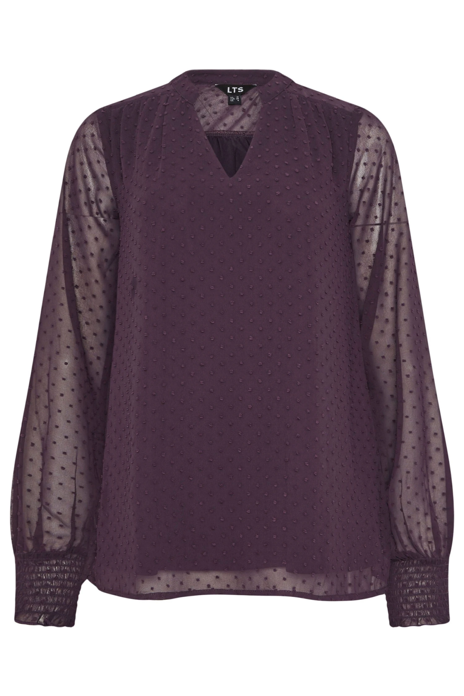 LTS Tall Purple Dobby Spot Shirred Cuff Top 7 LTS Tall Purple Dobby Spot Shirred Cuff Top – Image 5