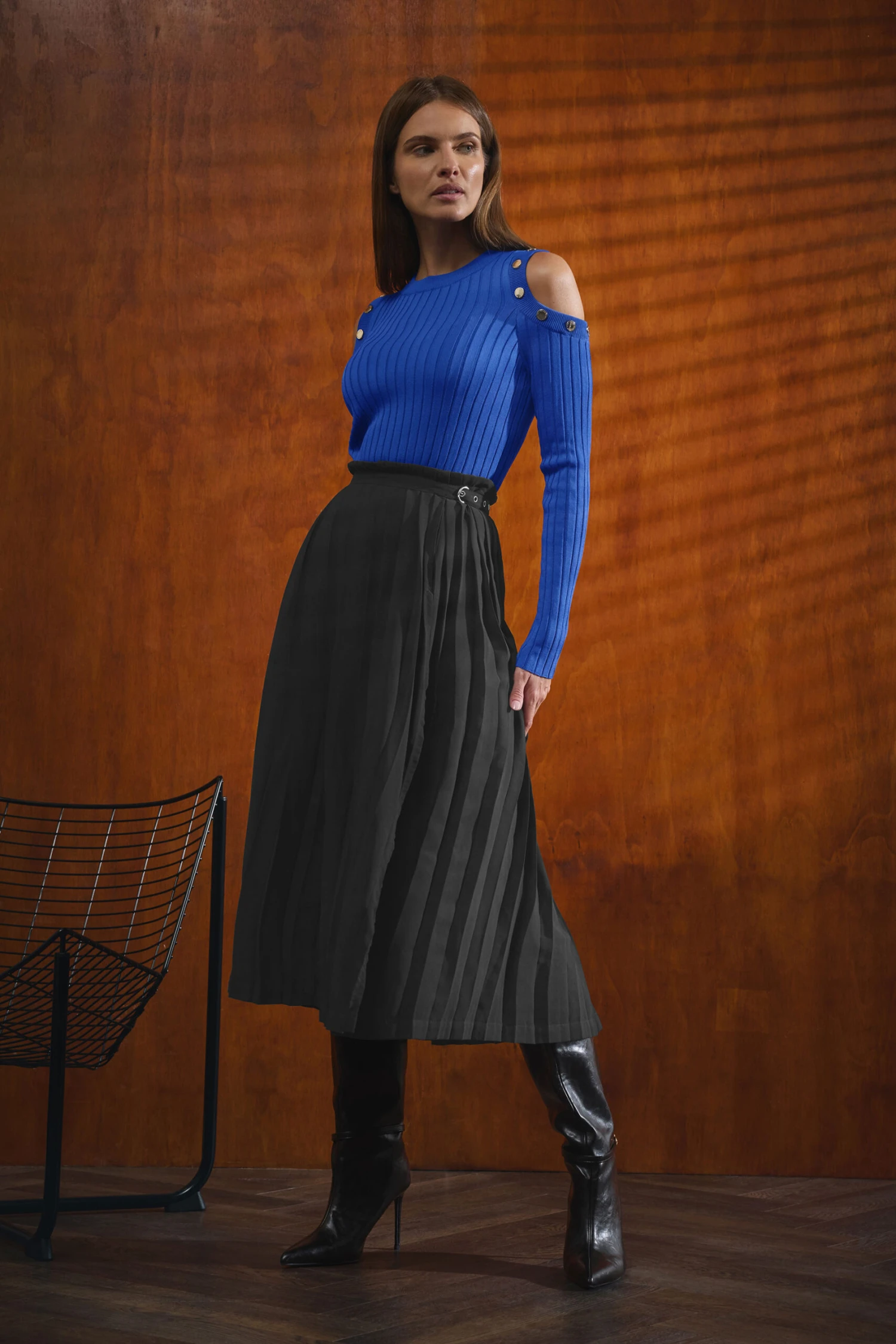 STAR Black Pleated Belt Buckle Maxi Skirt 3 STAR Black Pleated Belt Buckle Maxi Skirt