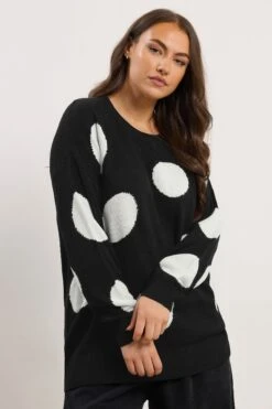 YOURS - Pull En Maille Noir & Blanc à Pois