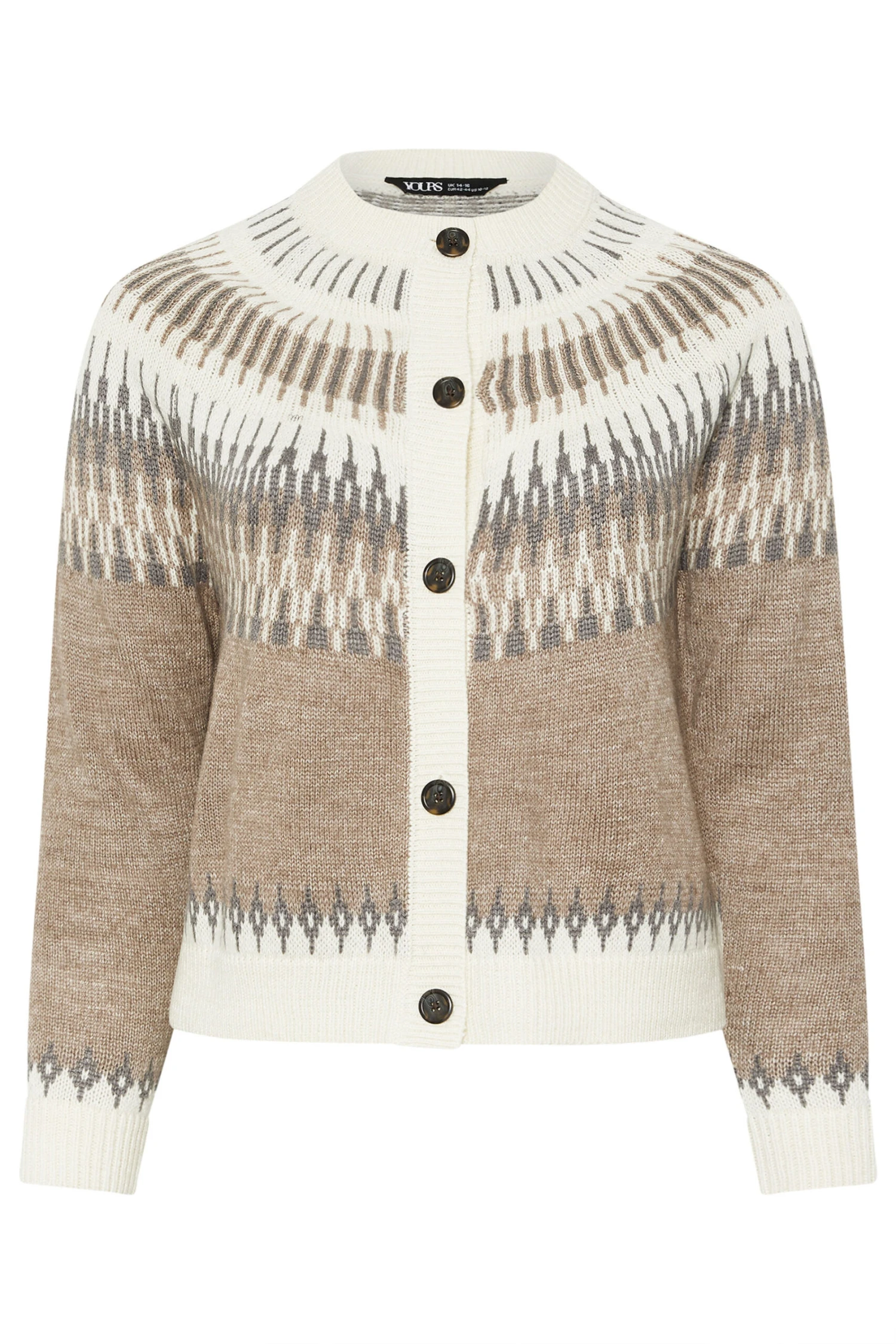 YOURS Curve Cardigan En Maille Fairisle Marron Naturel 3 YOURS Curve Cardigan En Maille Fairisle Marron Naturel