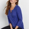 M&Co Cobalt Blue Cotton Henley Top 2 M&Co Cobalt Blue Cotton Henley Top -Evans Boutique f07d5b3a 1e81 45 501774 A