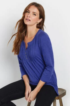 M&Co Cobalt Blue Cotton Henley Top